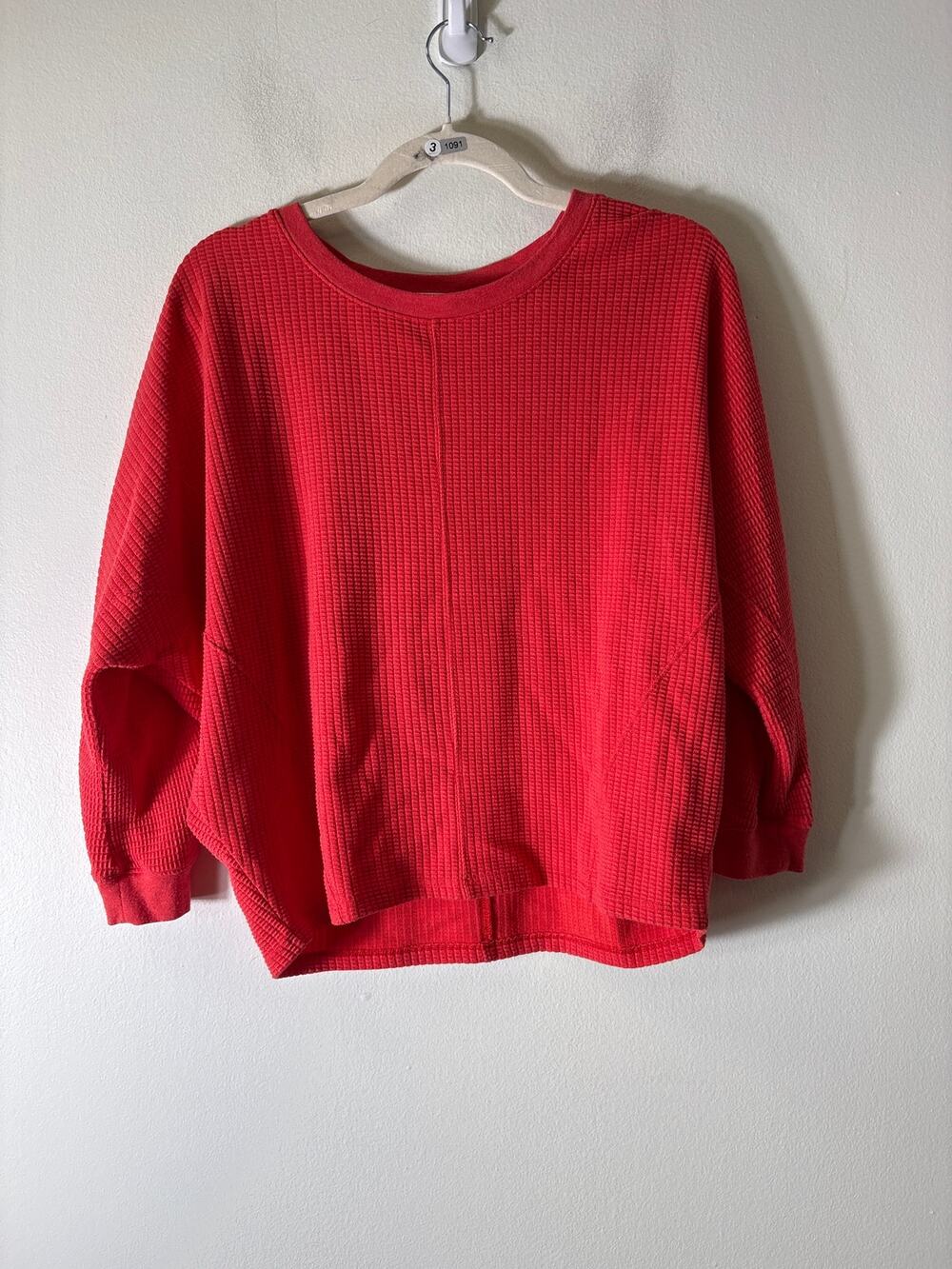Lilla P Orange Waffle Knit Long Sleeve Tee Sz S
